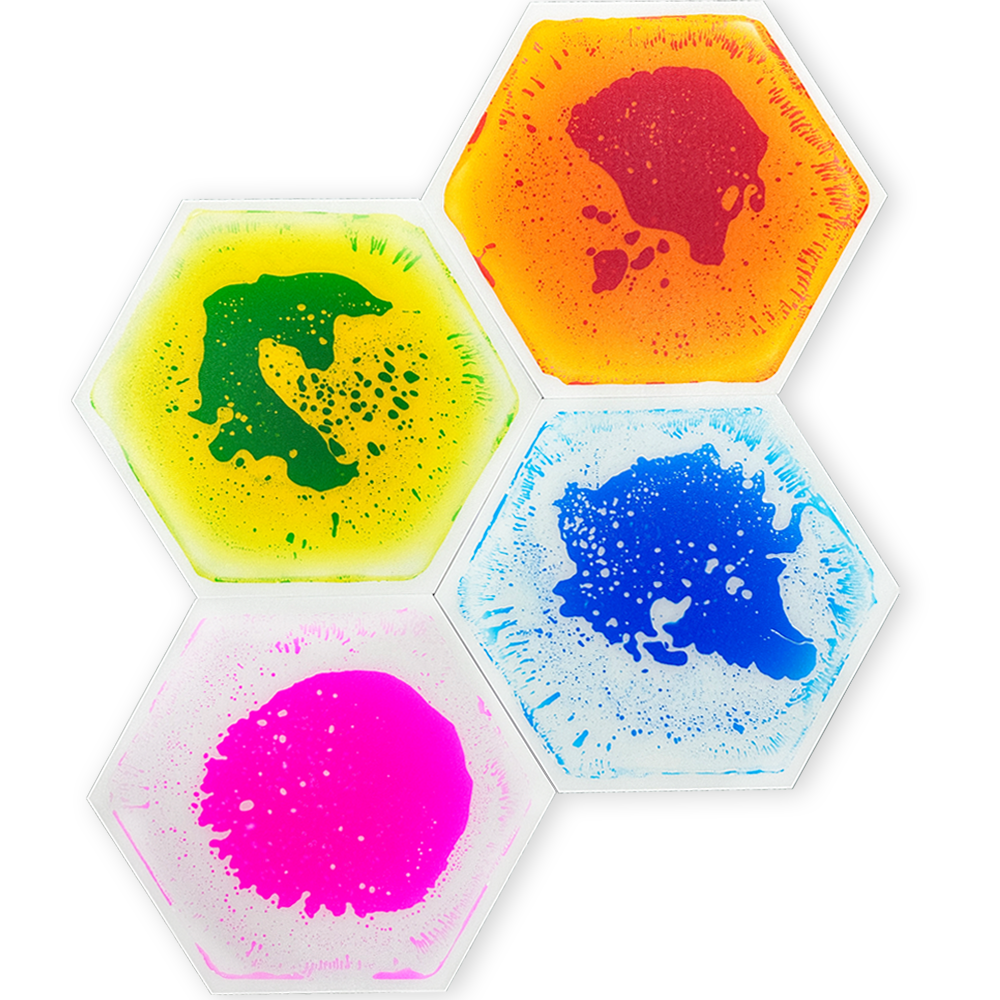 33/50CM 4 PC Sensory Mats Non-Slip Honeycomb Shape Color  Hexagonal Liquid Floor Tiles for Children