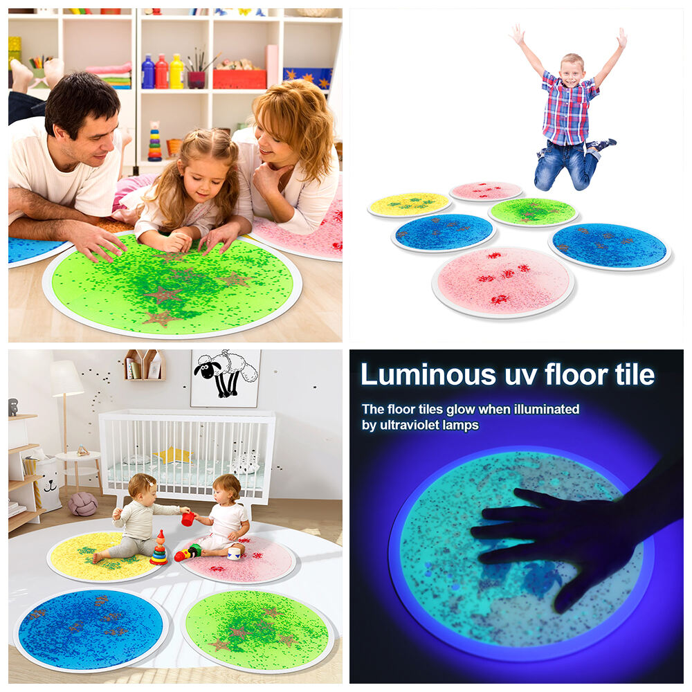 Montessori sensory floor mat for children's educational toys UV reflective sensory liquid floor tiles for fidgets toys details