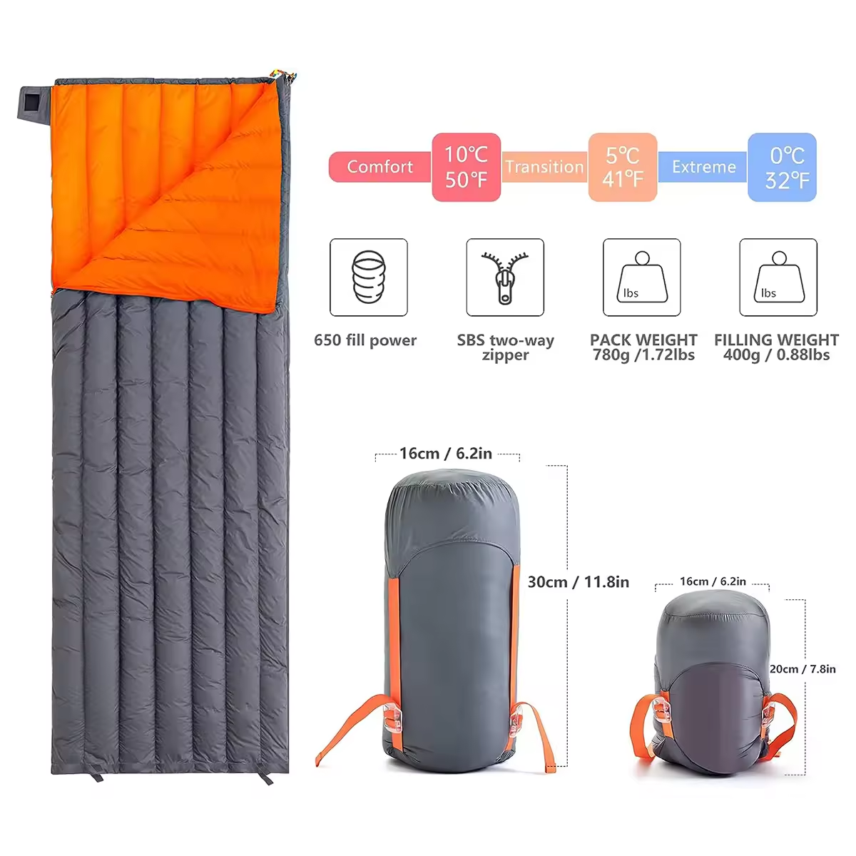 Duck Down Envelop Sleeping Bag details