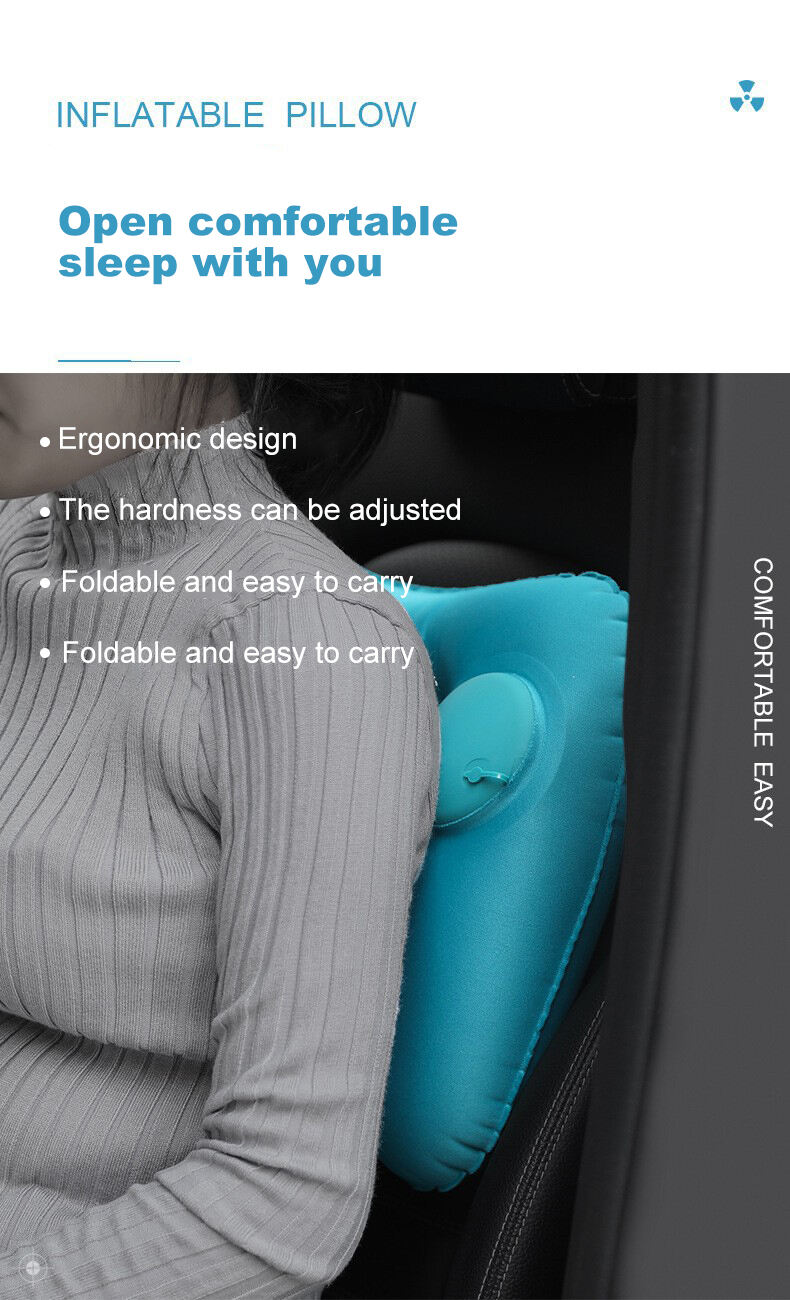 Cashew-shaped Squeeze and Inflate Travel Pillow details