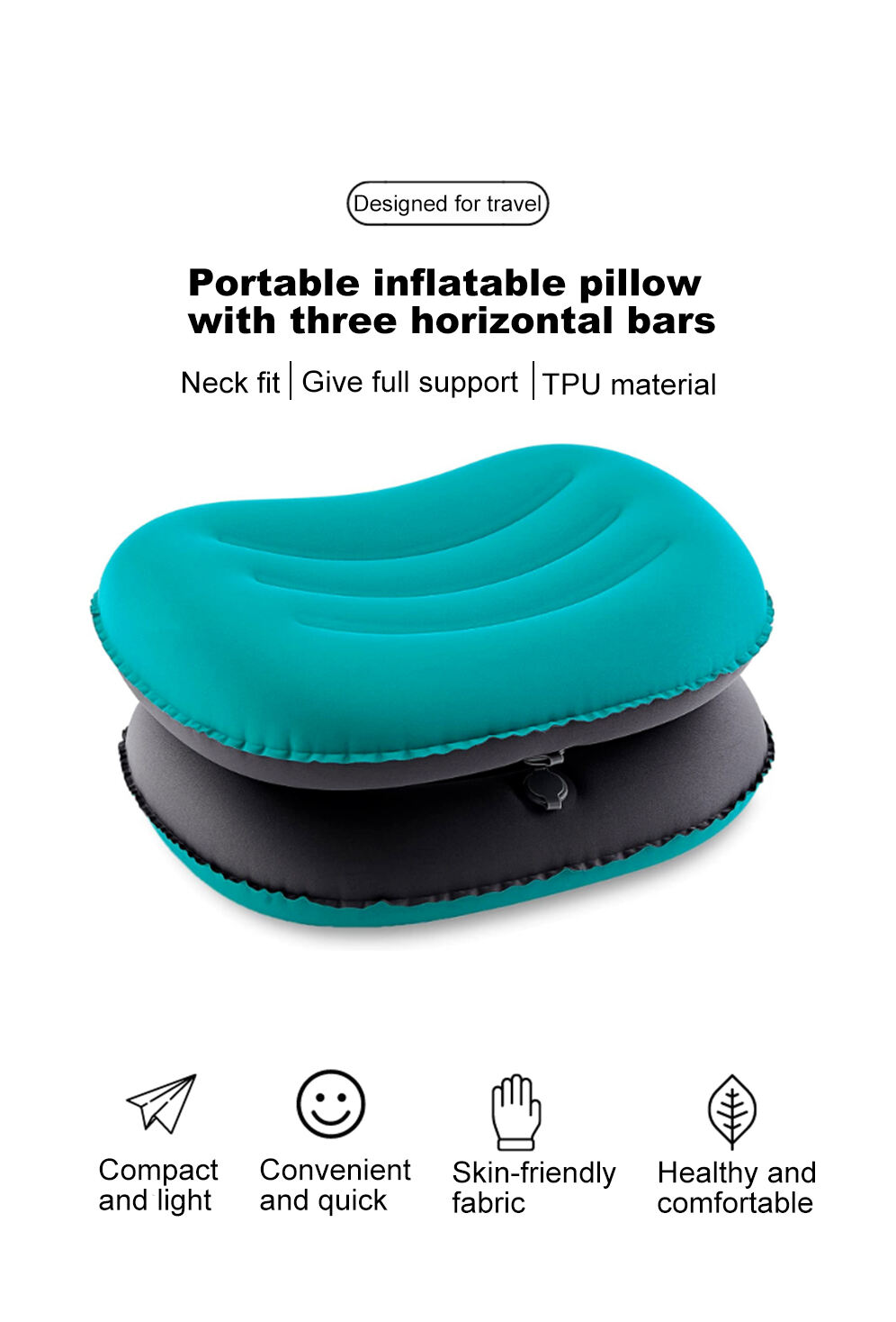 Three horizontal inflatable pillows details