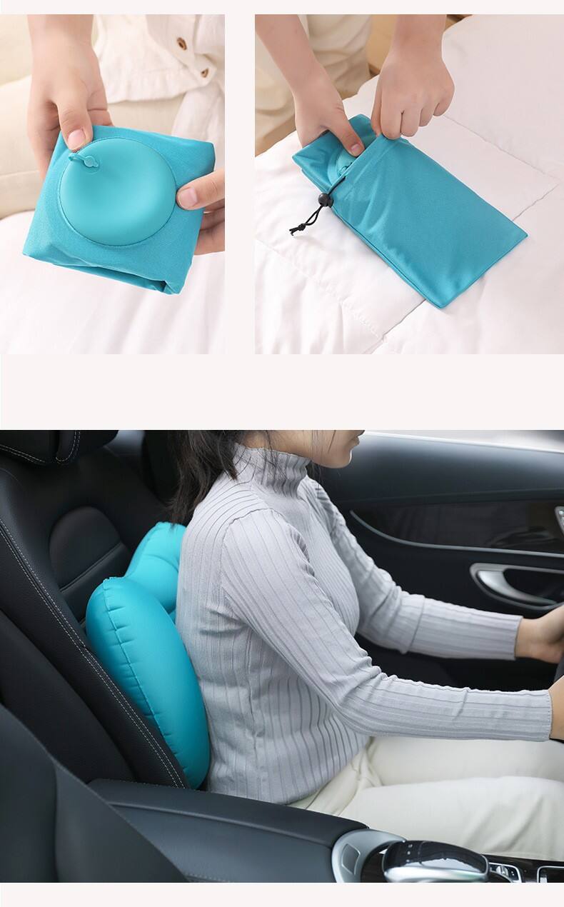 Cashew-shaped Squeeze and Inflate Travel Pillow details