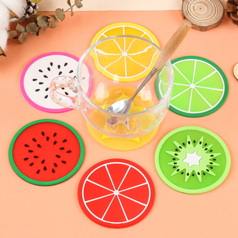 Creative cartoon fruit series rubber coasters fruit non-slip heat insulation coasters 2D rubber silicone coasters customized