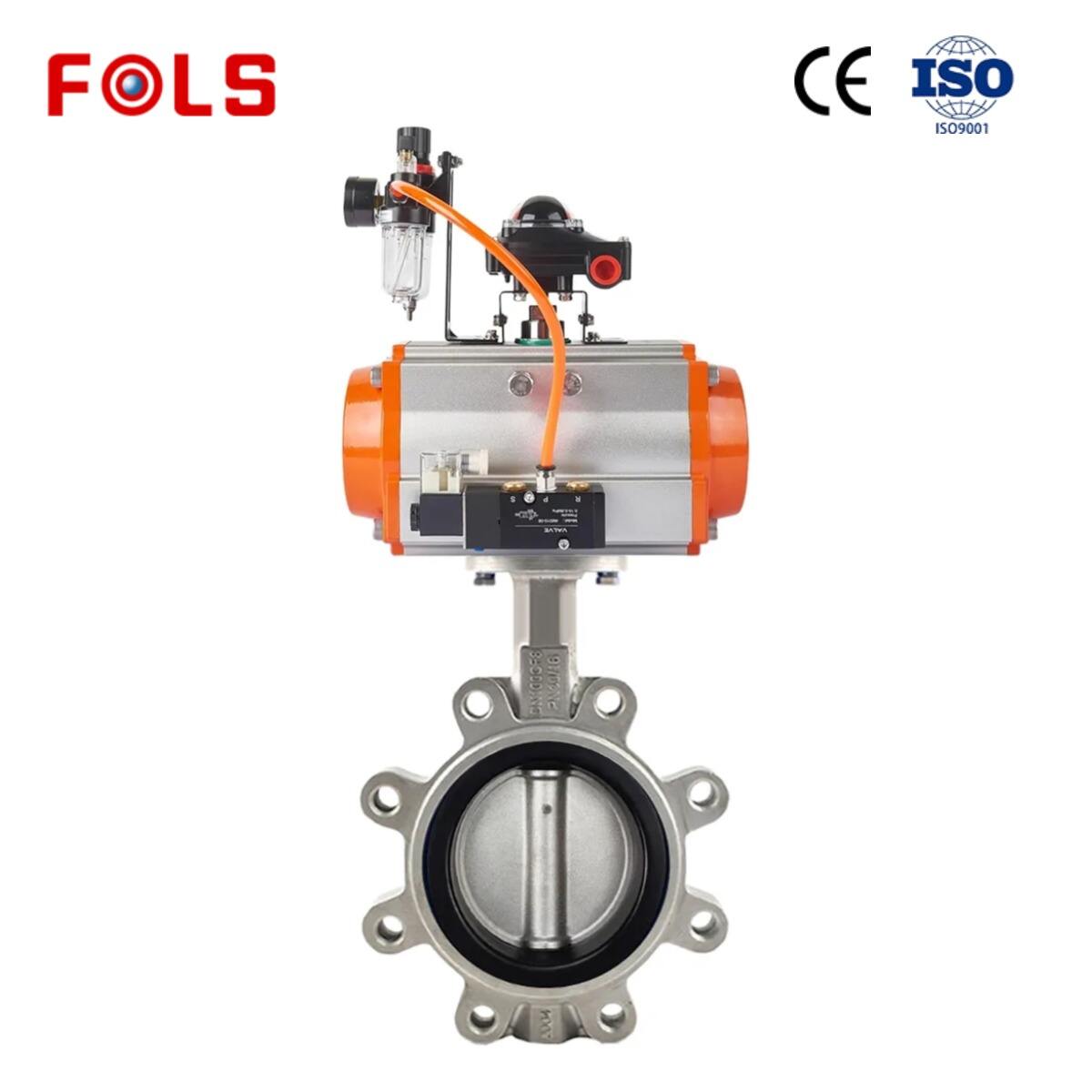 Válvula mariposa lug neumática FOLS equipada con válvula solenoide