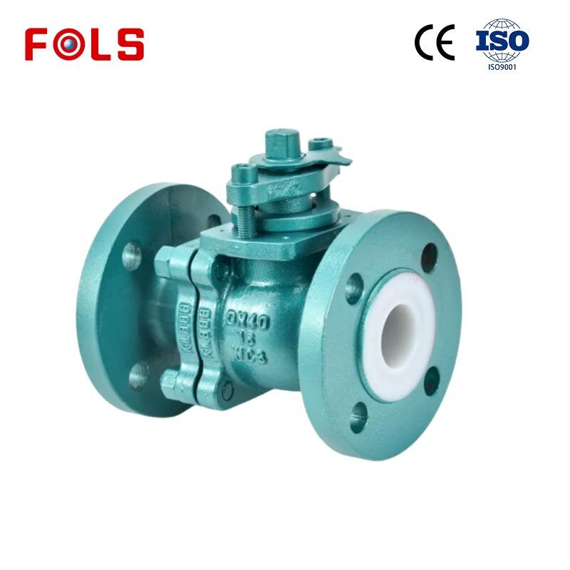 ลูกบัลล์วาล์วแบบฝาครอบที่ทำจากเหล็กหล่อเคลือบด้วย PTFE ควบคุมด้วยมือ  jenis ลิเนียร์ฟลูออรีนพร้อมแผงติดตั้งแบบ flanged