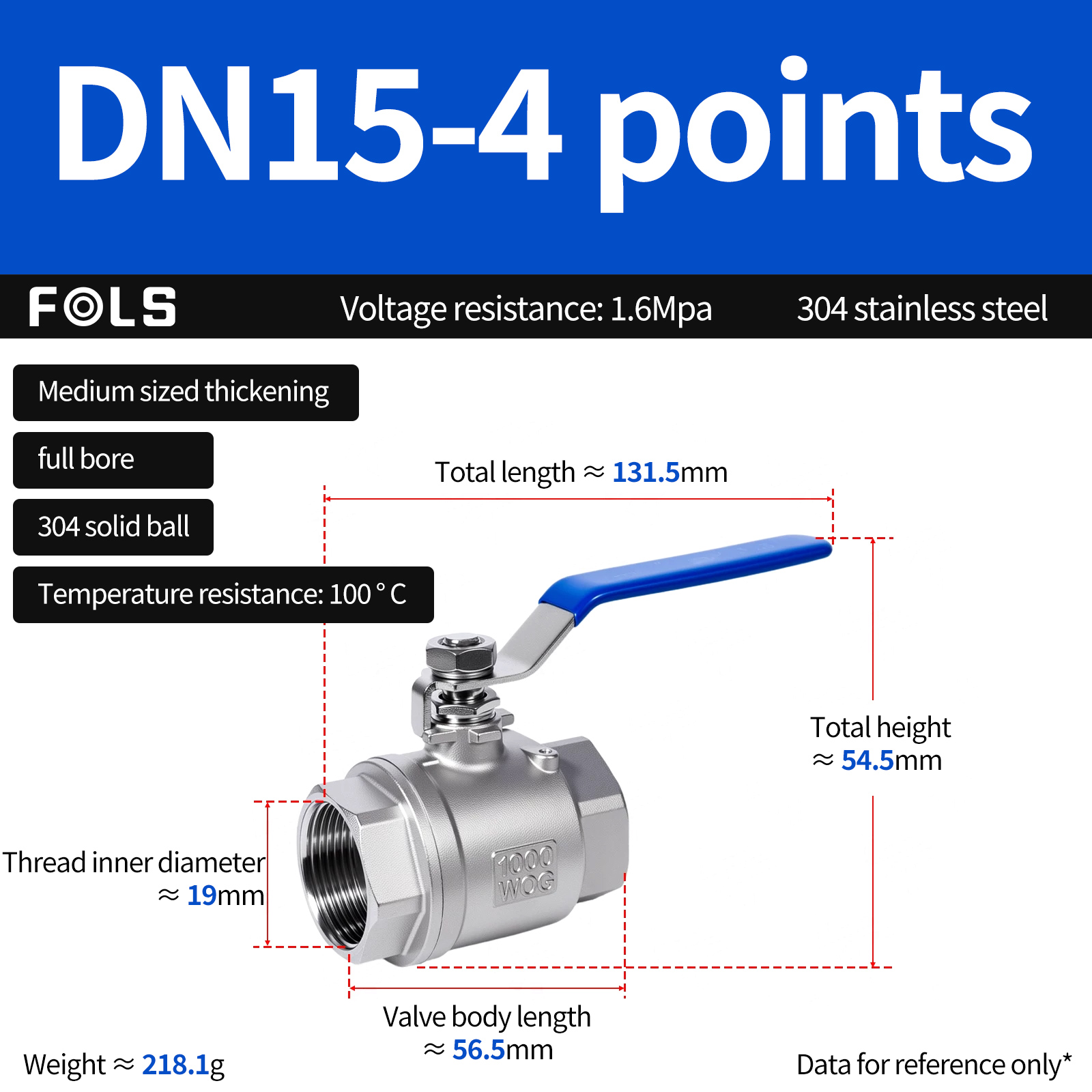 304 Stainless Steel Ball Valve, angel valves Heat Resistant Up To 220°C, DN15 For water and oil