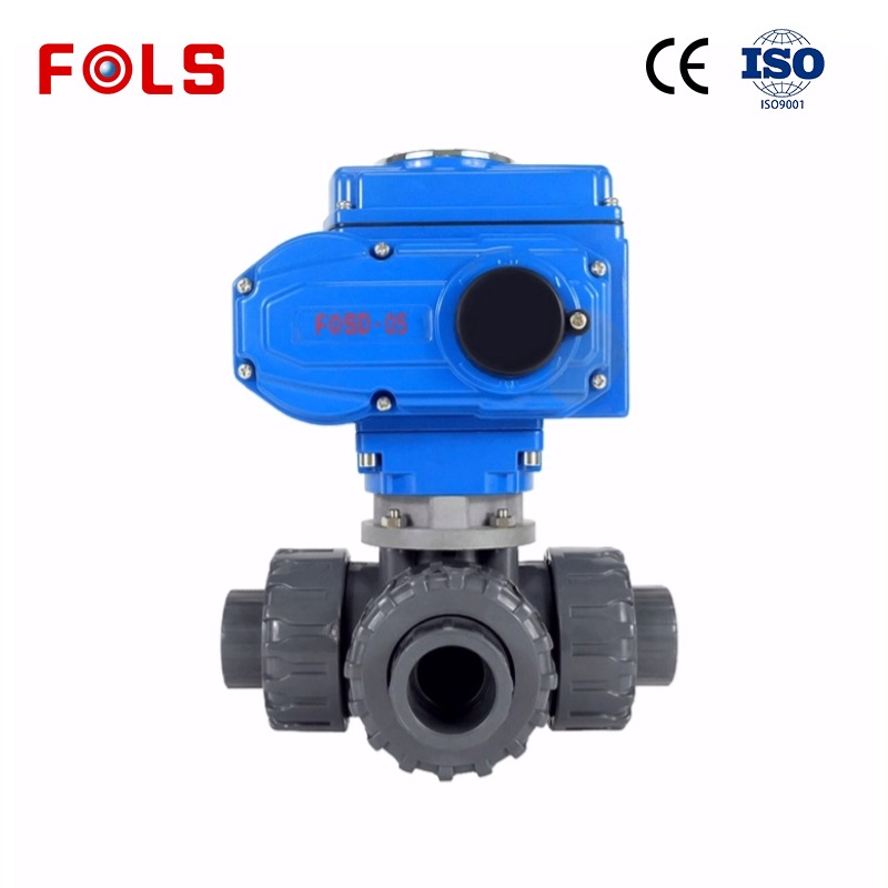 Three-way Electric UPVC Ball Valve Suitable for use below 80°C.,3 Way  Motorized Ball Valve For water and oil and air