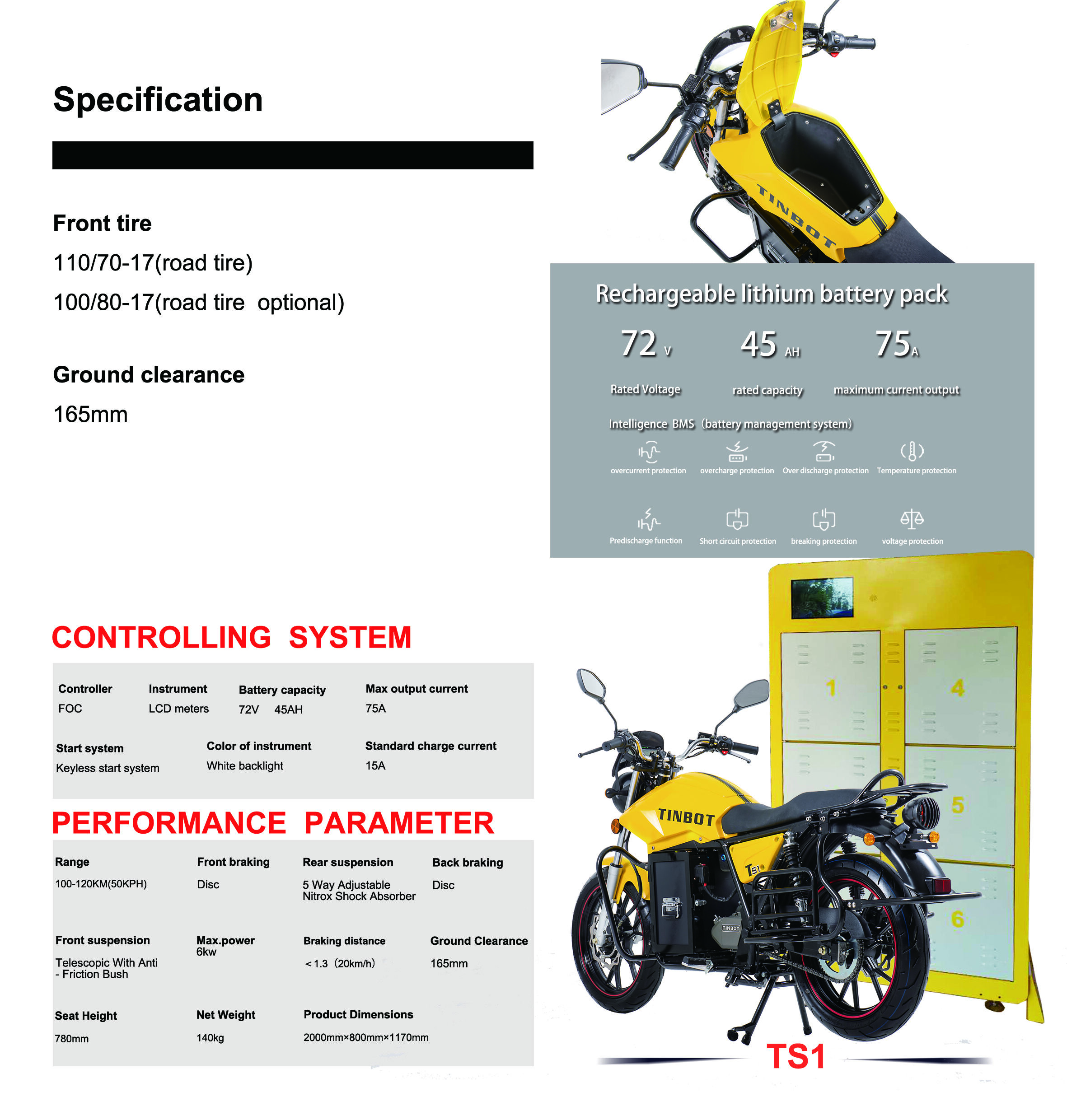 TS1 Kollter TINBOT TS1 Cargo Streetbikes Type with 72v Voltage 200km Maximum Battery Life Electric Motorcycles manufacture