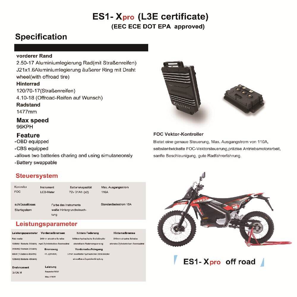 ES1 Kollter TINBOT ES1 Unique features electric Motorcycle Widely Used Motorcycle Electric Bike For Adults details