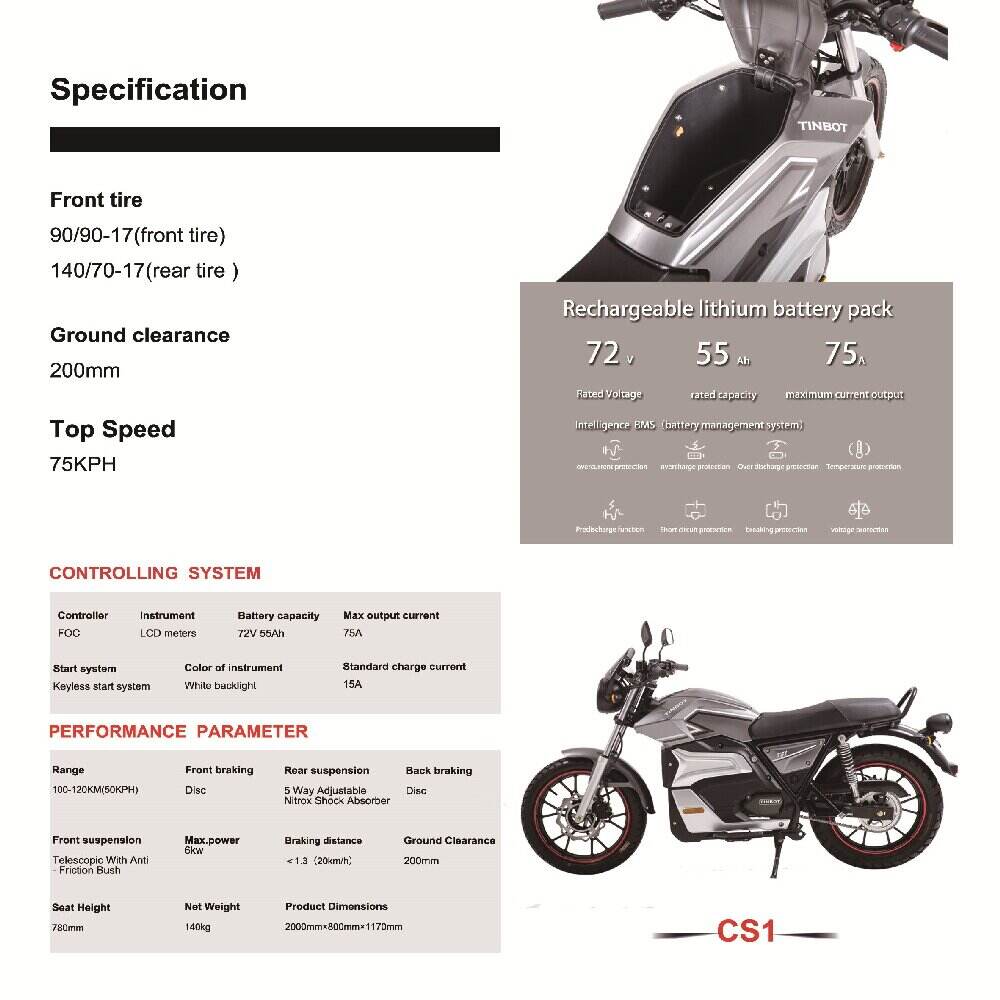 CS1 Kollter TINBOT CS1 Factory Direct 72V Streetbikes Best Value Direct Sales Electric Motorcycles supplier