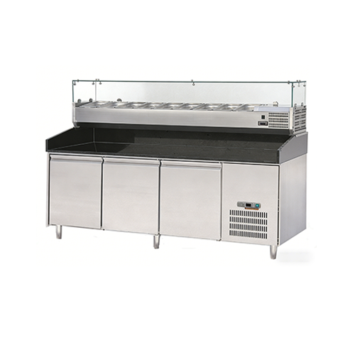 ফার্নোটেল ৩ দরজা পিজ্জা প্রেপ স্টেশন কাচের কাউন্টারটপ শোকেস সহ