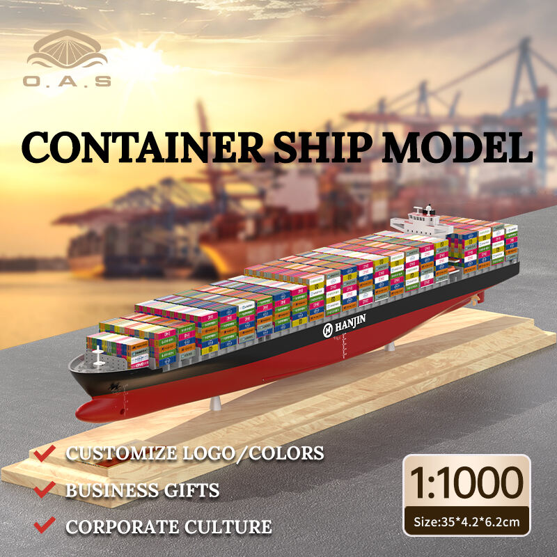 【L】O.A.S Factory's Ručně Vyrobený 1:1000 Měřítkový HANJIN Kontejnerový Loďový Model 35cm Přizpůsobitelný Dárek pro Podnikání a Promoci