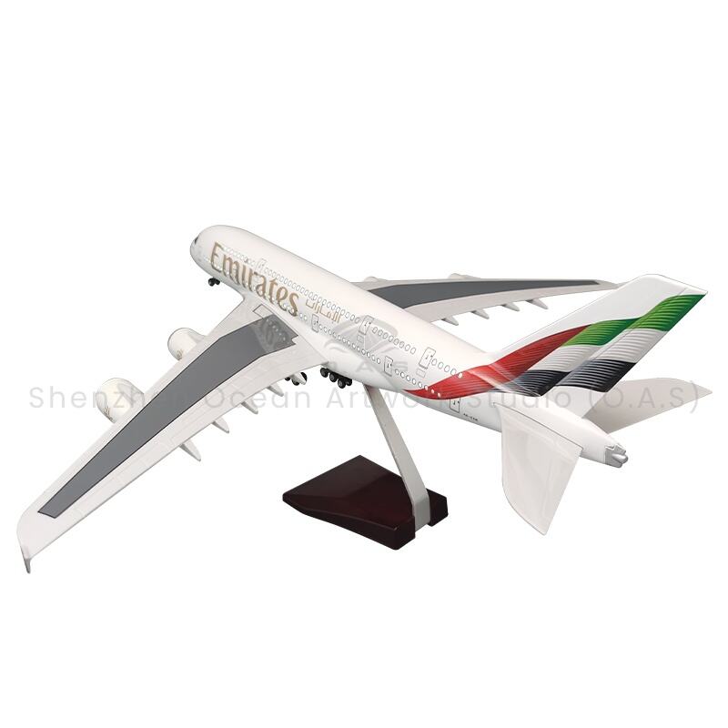【L】LED ABS Resin Airplane Model Airbus A380 Emirates Size 46cm Scale 1/160 with LED Light and Landing Gear