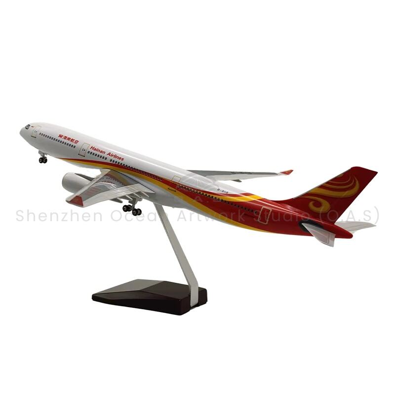 【L】LED ABS Resin Airplane Model Airbus 330 Hainan Airlines Size 47cm Scale 1:135 with LED Light and Landing Gear