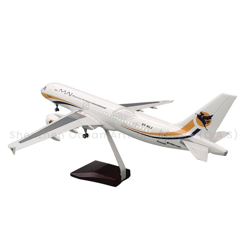【L】Model letadla 1:80 v měřítku s osvětlením Airbus A320 Myanmar Airlines 47cm Boeing Modelová letadla