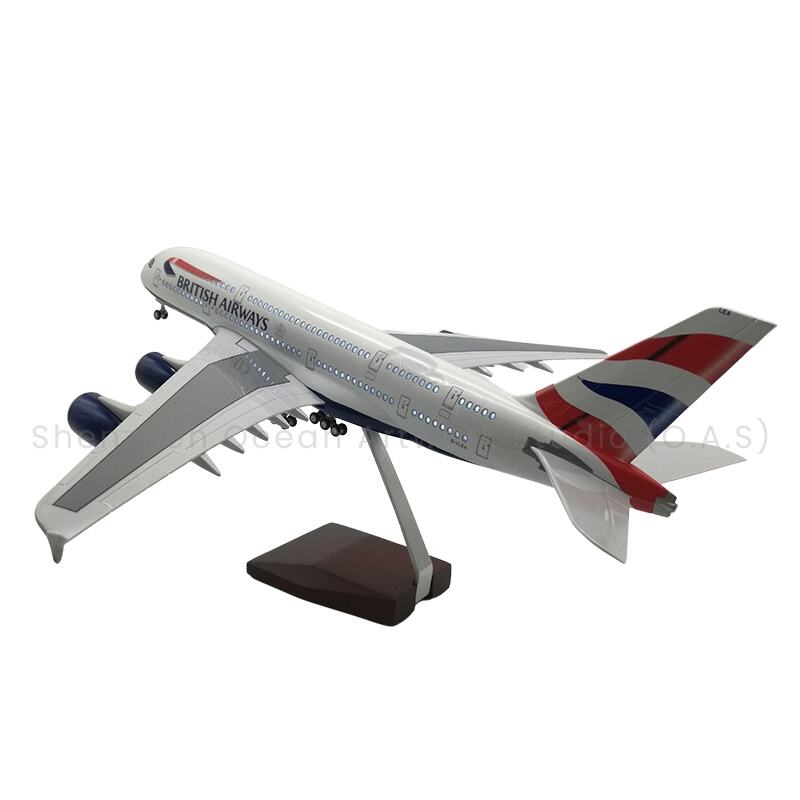 【L】LED ABS Resin Airplane Model Airbus 380 British Airways Size 46cm Scale 1/160 with LED Light and Landing Gear