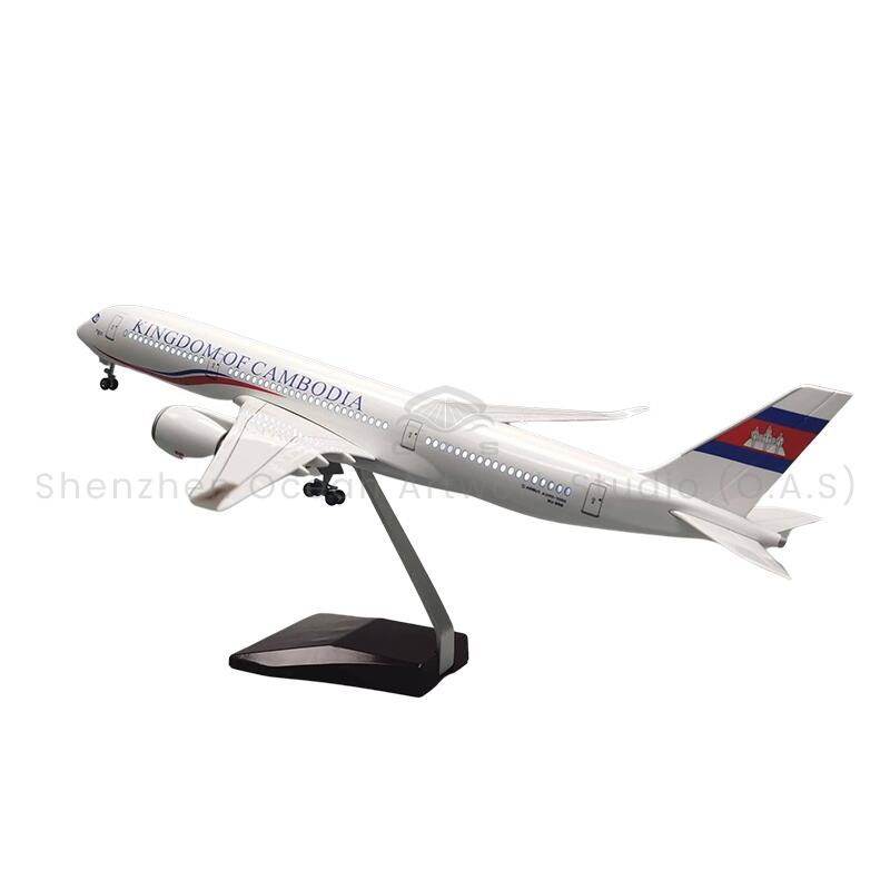 【L】LED ABS Résin Modéal Aerphlane Airbus A350 Aerlíne Cambodia Méid 47cm Scála 1:142 le Soiléad LED agus Geár Iompóide
