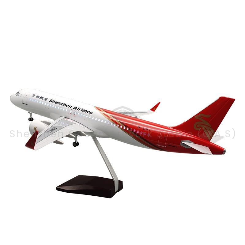 【L】LED ABS Resin Airplane Model Airbus A320 Shenzhen Airlines Size 47cm Scale 1/80 with LED Light and Landing Gear