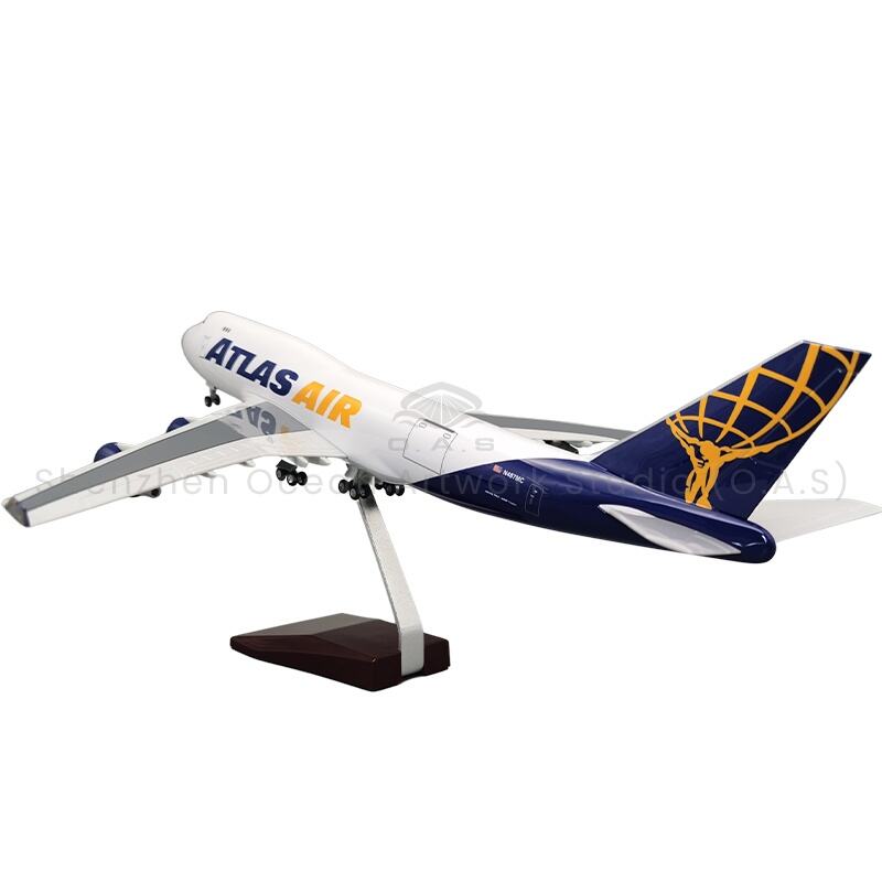 【L】Model Kapal Terbang Hadiah 1:150 Skala Alloy Model Kapal Terbang 747 Atlas Air 47cm Boeing Model Kapal Terbang