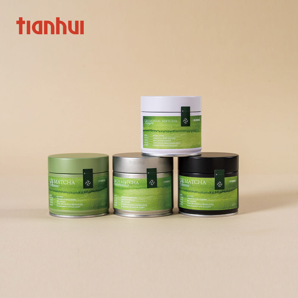Tianhui-Lebensmittel-sichere kleine versiegelbare Blechdose mit luftdichtem Schraubdeckel für die Verpackung von Matcha-Pulver, individuell bedruckt