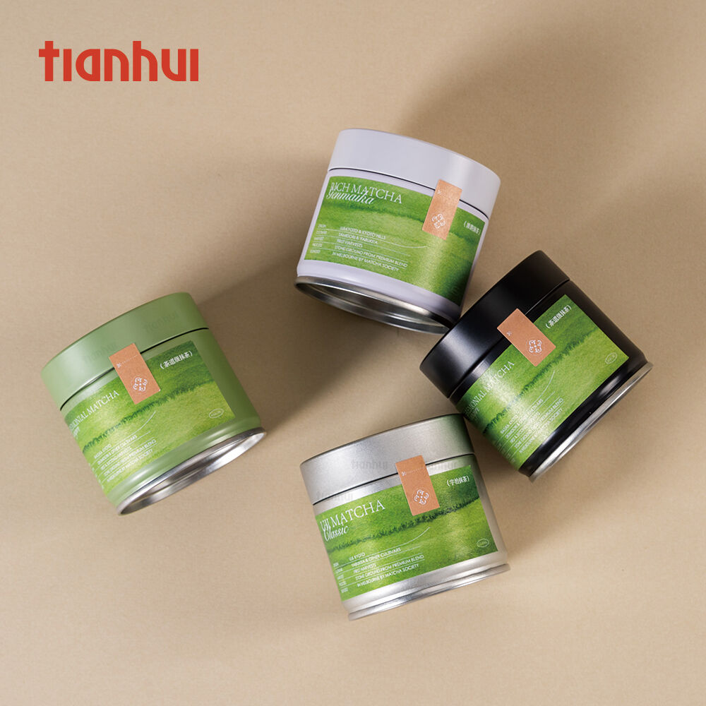 Tianhui-Lebensmittel-sichere kleine versiegelbare Blechdose mit luftdichtem Schraubdeckel für die Verpackung von Matcha-Pulver, individuell bedruckt