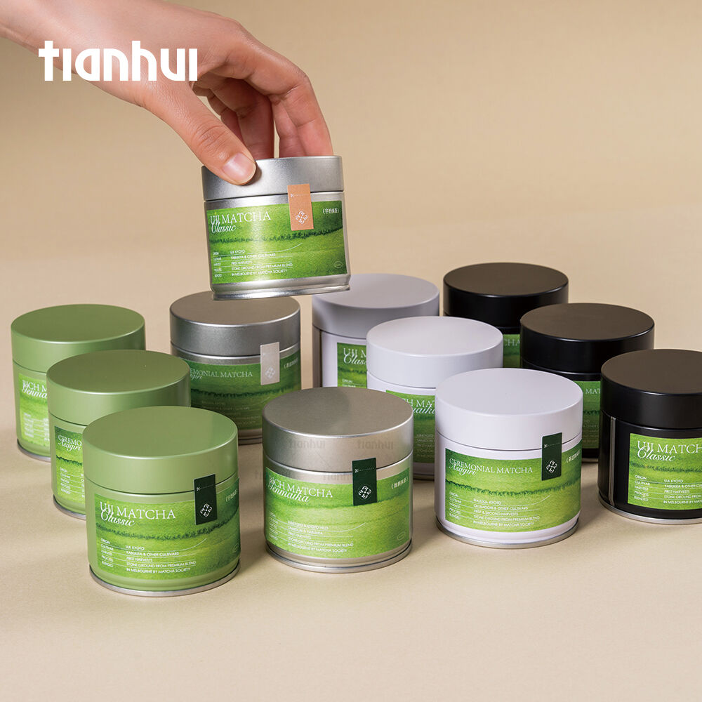 Tianhui-Lebensmittel-sichere kleine versiegelbare Blechdose mit luftdichtem Schraubdeckel für die Verpackung von Matcha-Pulver, individuell bedruckt