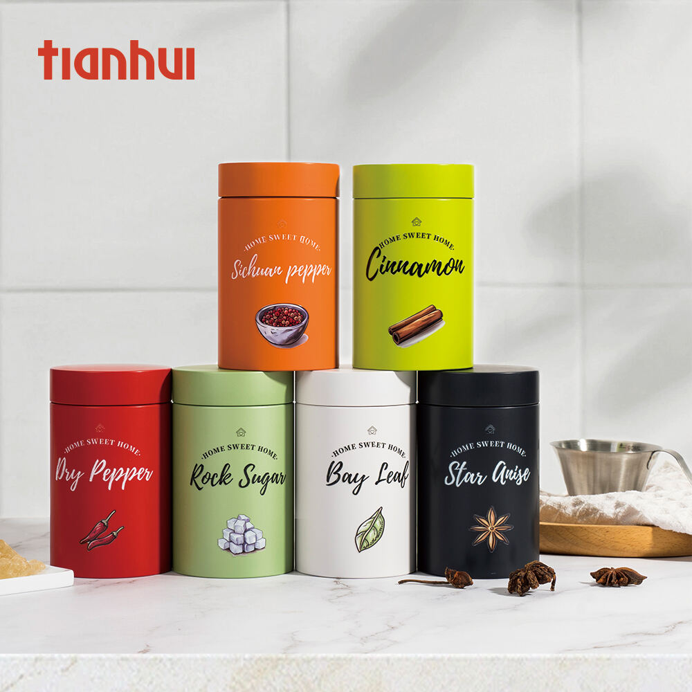 Tianhui Empty Small Round Airtight Metal Canister Spice Powder Storage Jars Bay Leaf Storage