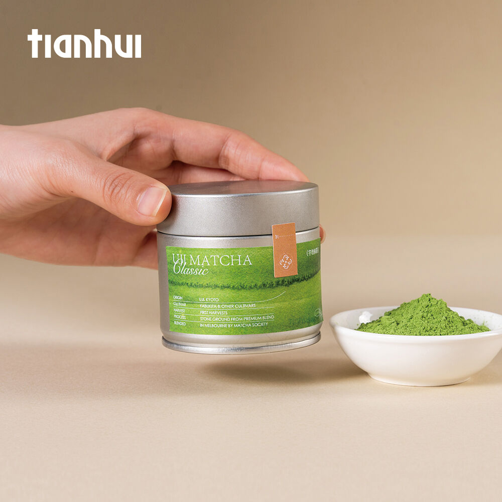 Tianhui-Lebensmittel-sichere kleine versiegelbare Blechdose mit luftdichtem Schraubdeckel für die Verpackung von Matcha-Pulver, individuell bedruckt