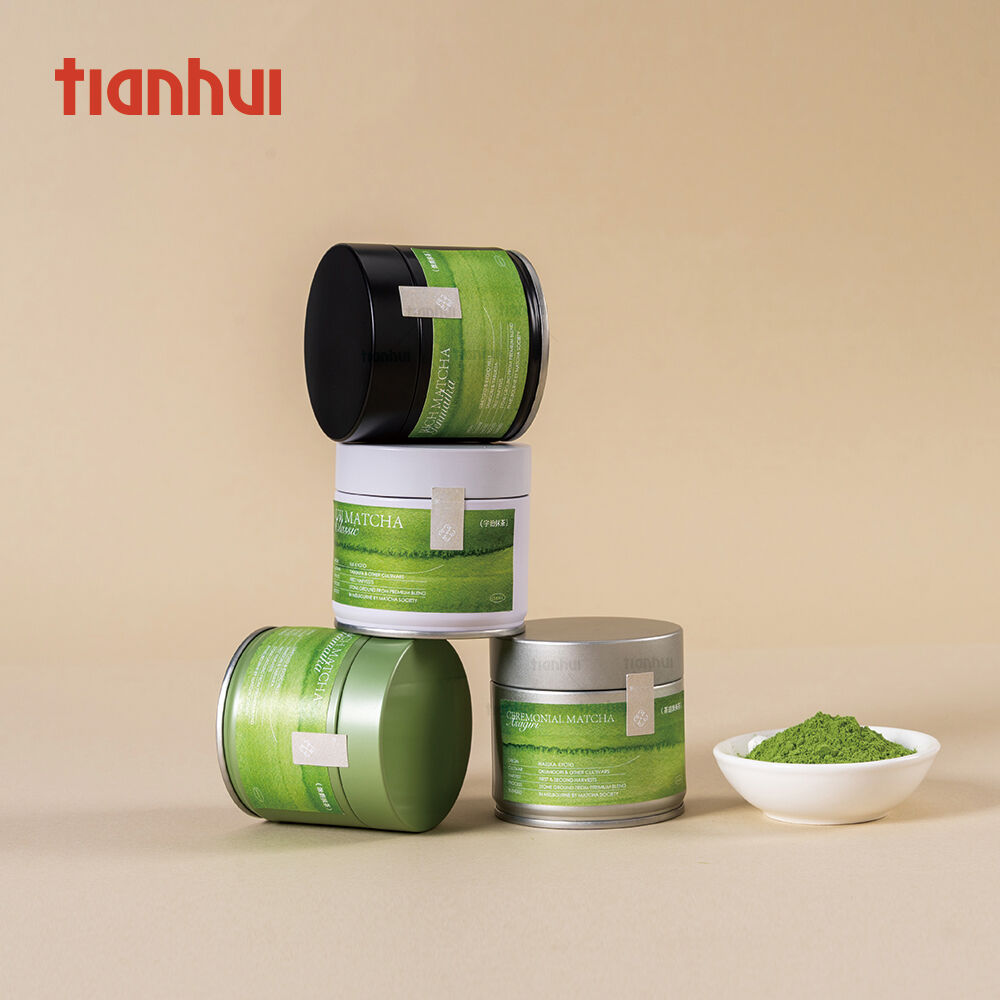 Tianhui-Lebensmittel-sichere kleine versiegelbare Blechdose mit luftdichtem Schraubdeckel für die Verpackung von Matcha-Pulver, individuell bedruckt