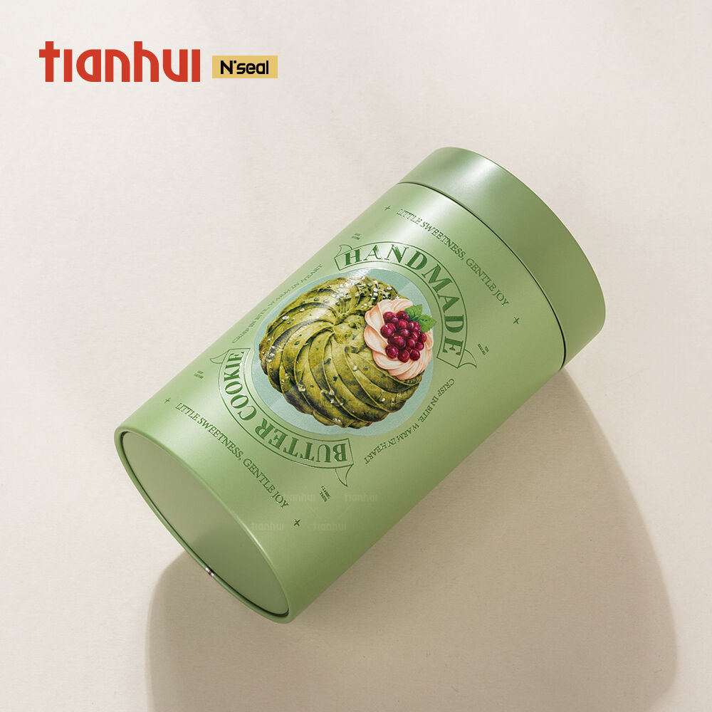 Llaunes cilíndriques verdes de matcha Tianhui segures per a l’alimentació, per a l’envàs de xocolata i galetes