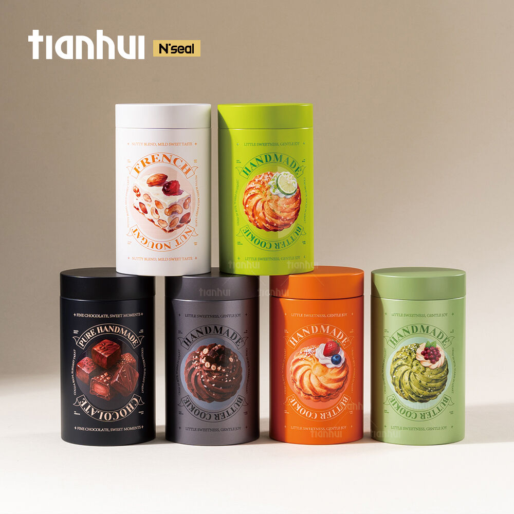 Llaunes cilíndriques verdes de matcha Tianhui segures per a l’alimentació, per a l’envàs de xocolata i galetes