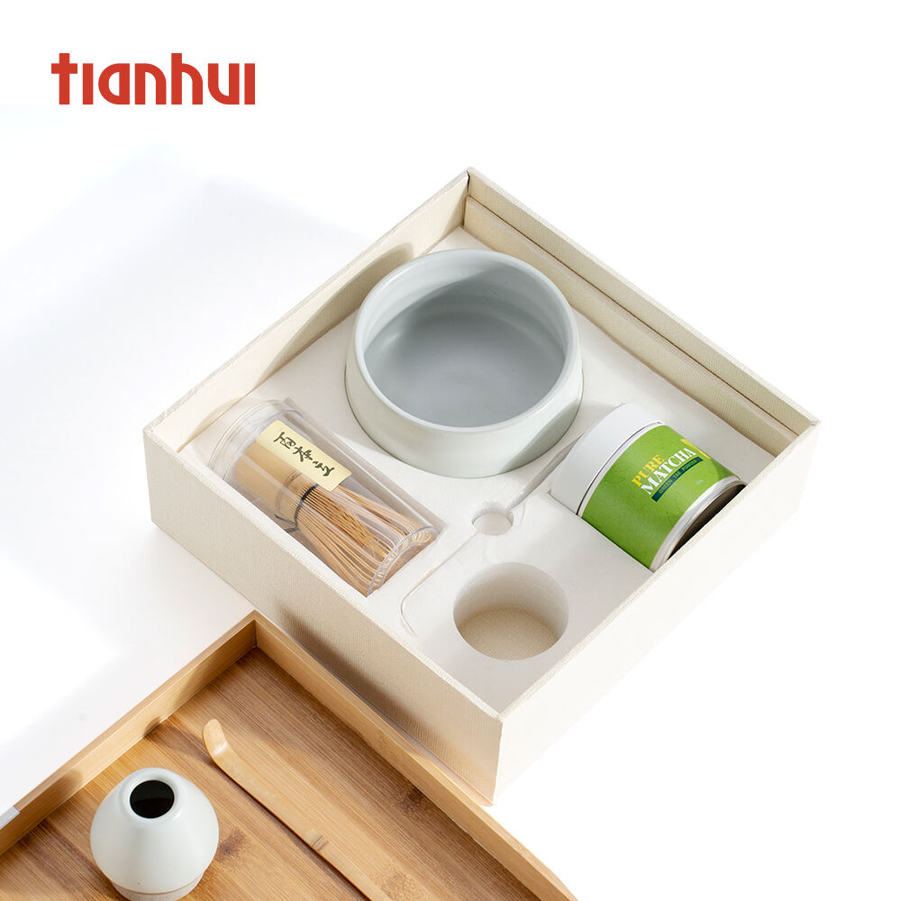 Bamboo Lid Paperboard Box Powder Whisk Bowl Green Tea Matcha Set