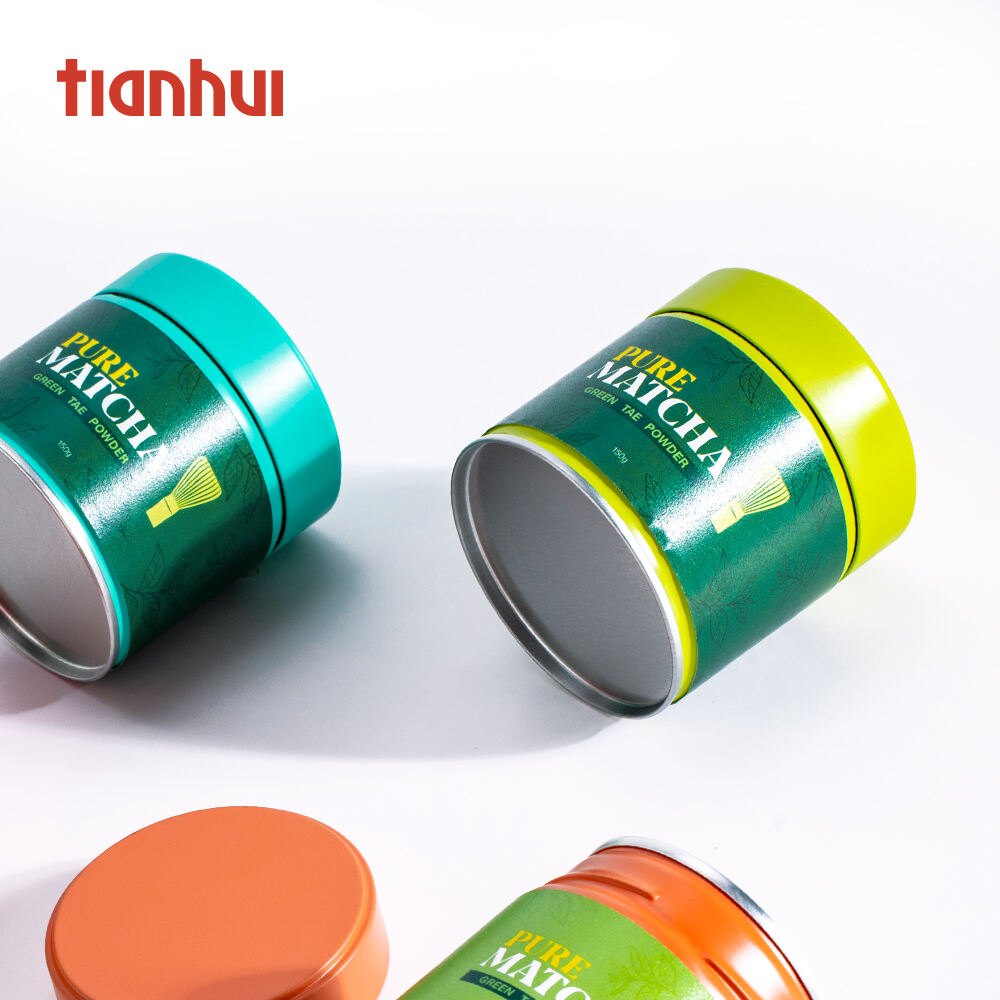 Metal Round Airtight Canister Powder Matcha Tea Tin Airtight Double Lid