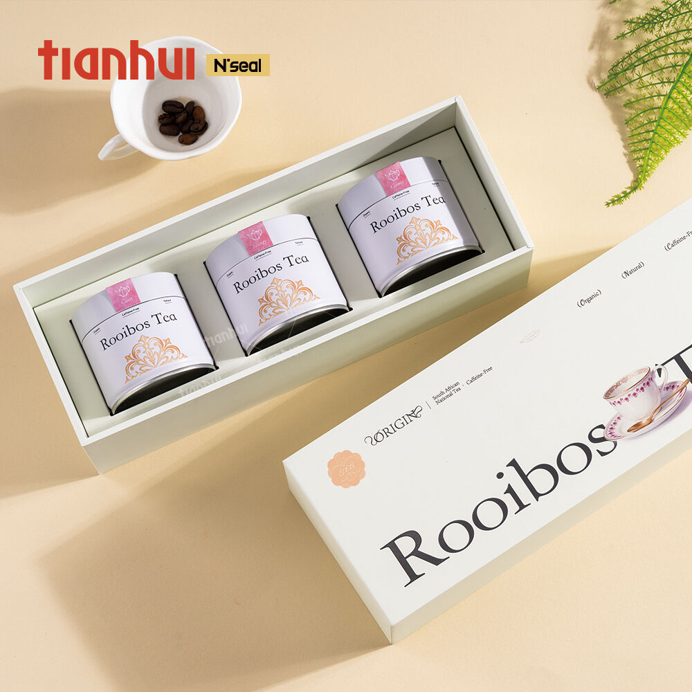 Caja rectangular de cartón Tianhui con botes metálicos herméticos para juego de regalo de almacenamiento de yerba mate