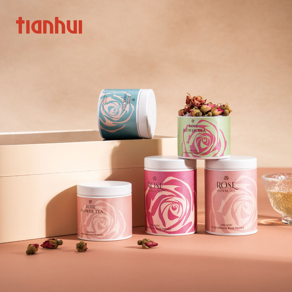 Tianhui Mini Round White Tea Tin Cans for Bulk Tea Leaves Rose Tea Gift Packaging Set