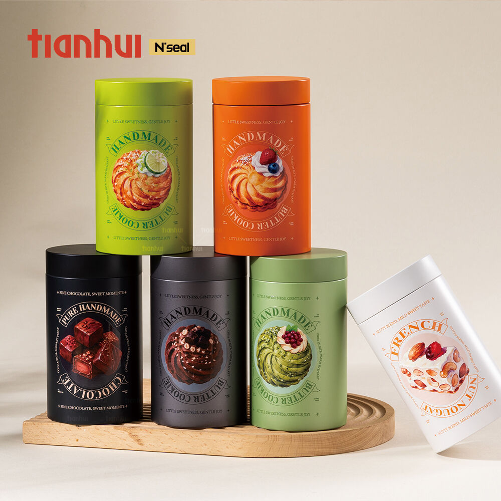 Llaunes de galetes amb tapa roscada Tianhui, envàs metàl·lic personalitzat per a xocolata, caramels i altres dolços