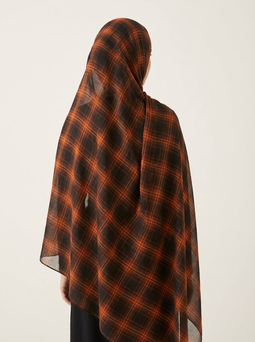 Printed Modal Hijab Checkered design Dark brown