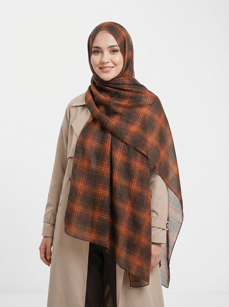 Printed Modal Hijab Checkered design Dark brown
