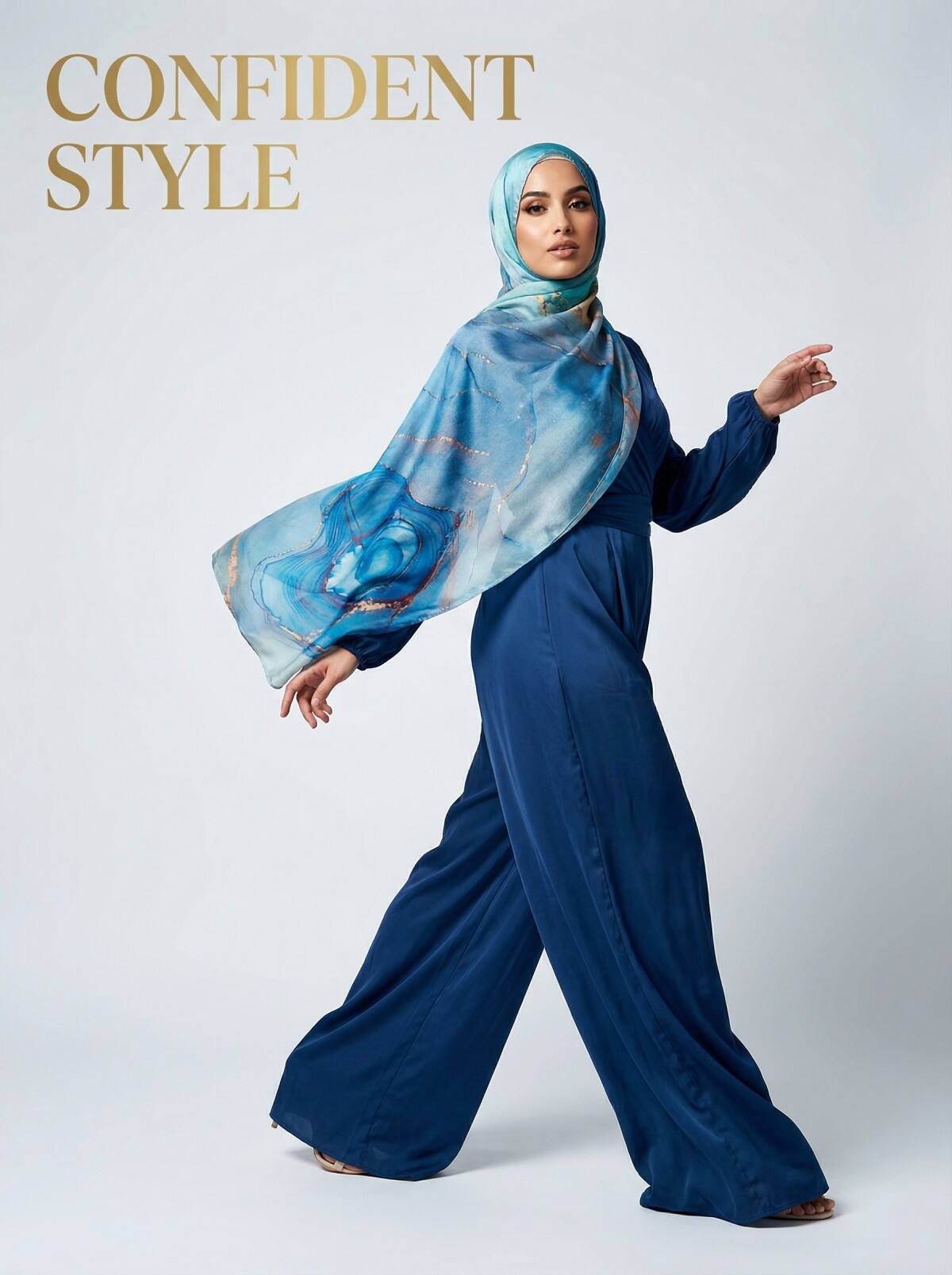 Printed Modal Hijab Blue Marble