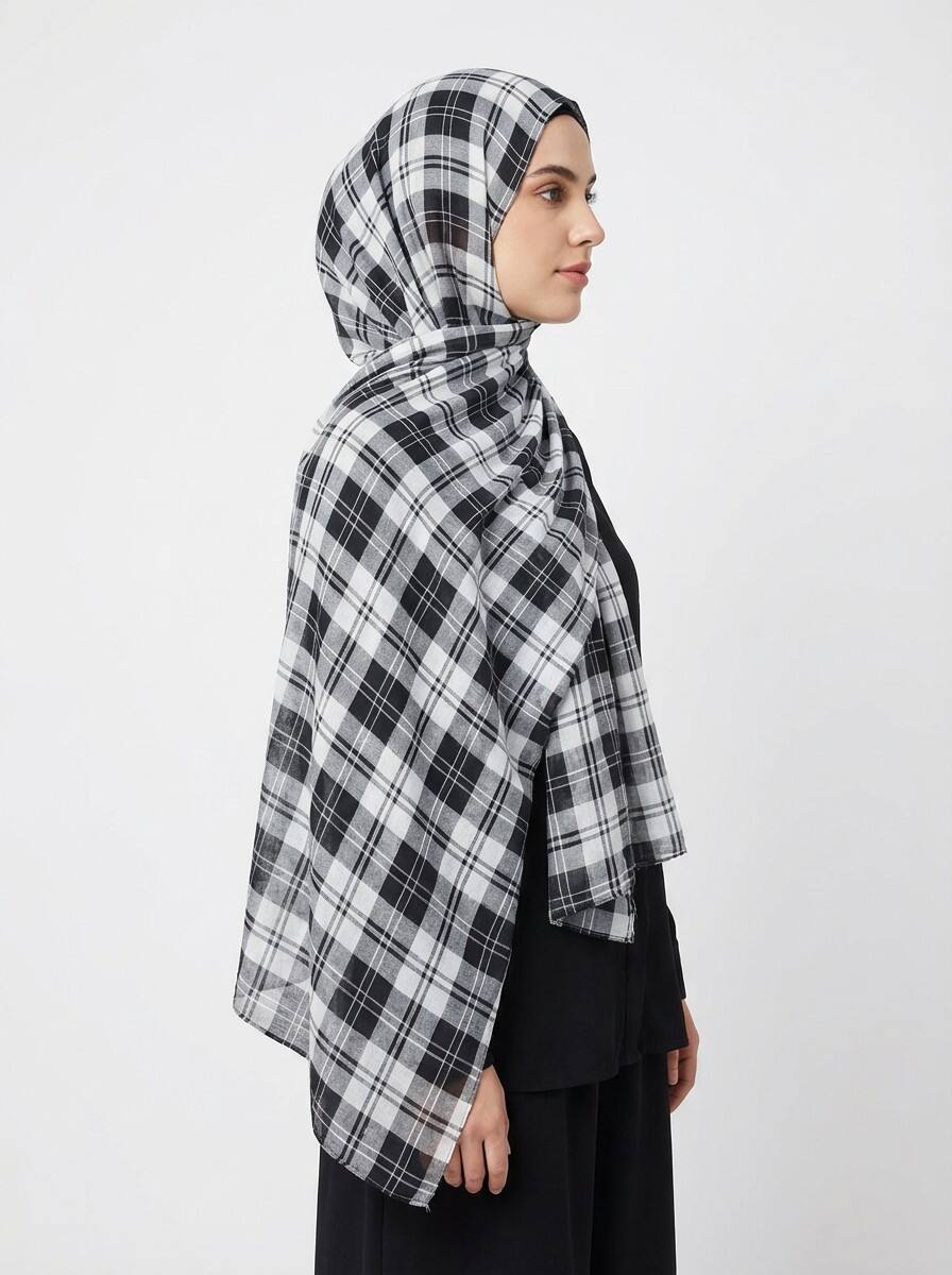 Printed Modal Hijab Checkered design Black and white