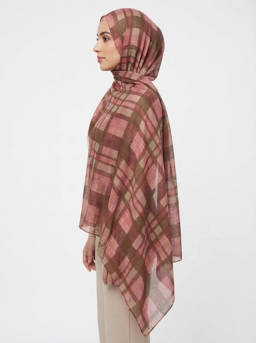 Printed Modal Hijab Checkered design Pink
