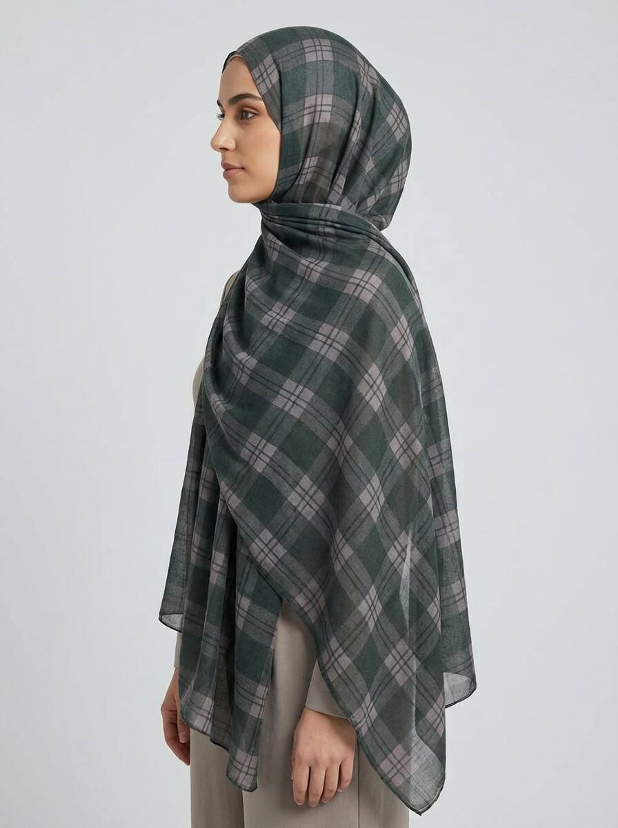 Printed Modal Hijab Checkered design green
