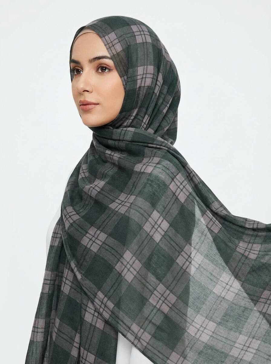 Printed Modal Hijab Checkered design green