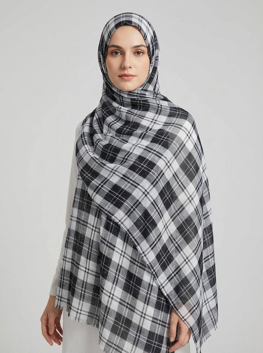 Printed Modal Hijab Checkered design Black and white