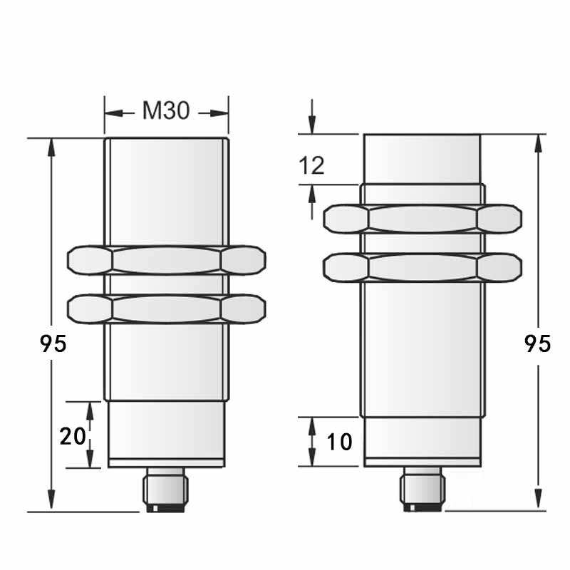 M30-M12 95mm plastic tube with connector type