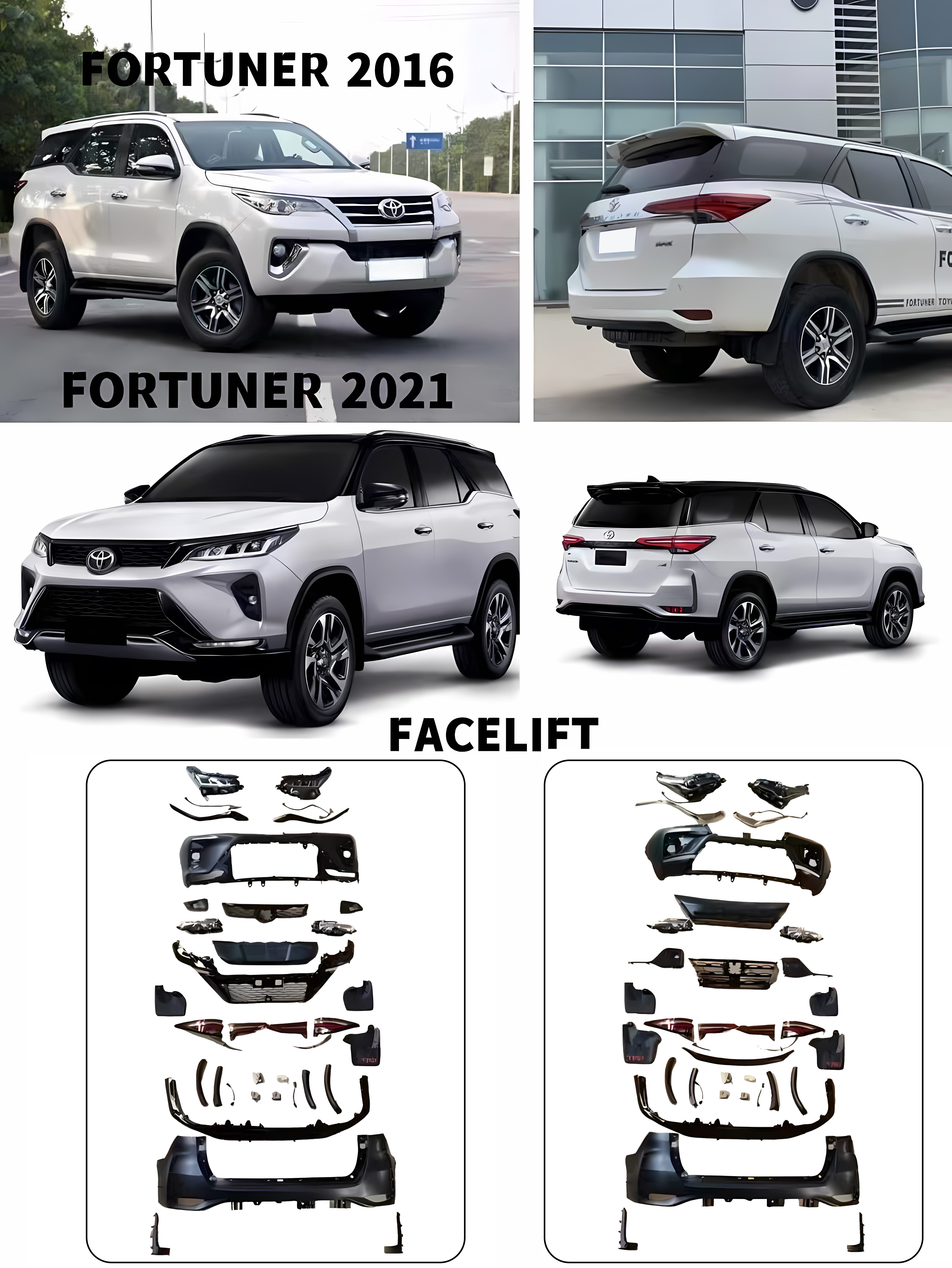 Upgraded bodykits front back bumper fit for Toyota Fortuner 2021