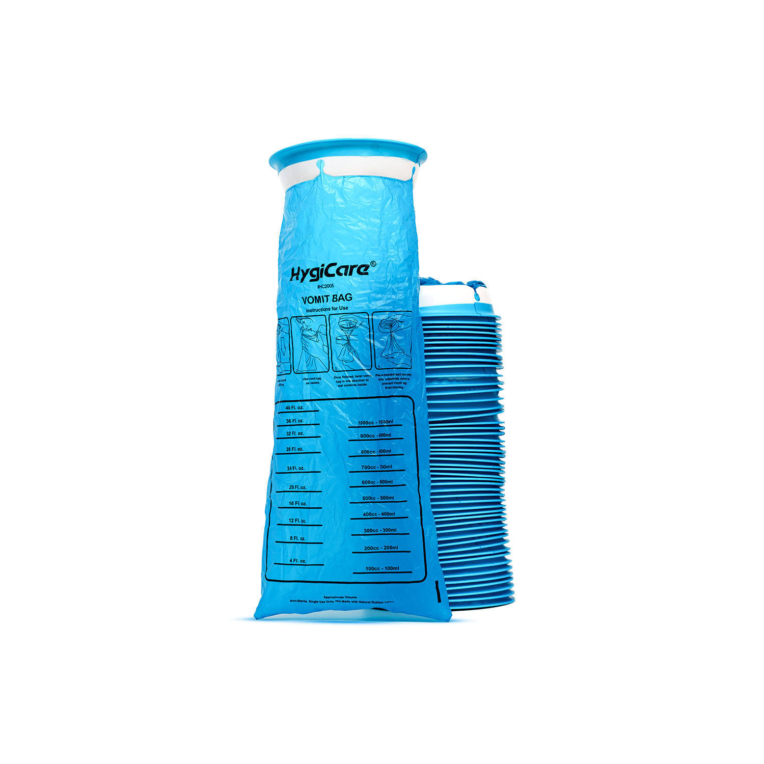 HygiCare Vomit Bag Value Pack - 50 Count, Leakproof 40oz, Medical Grade, Lightweight, Easy to Carry, Perfect for Travel Pregnancy Motion Sickness