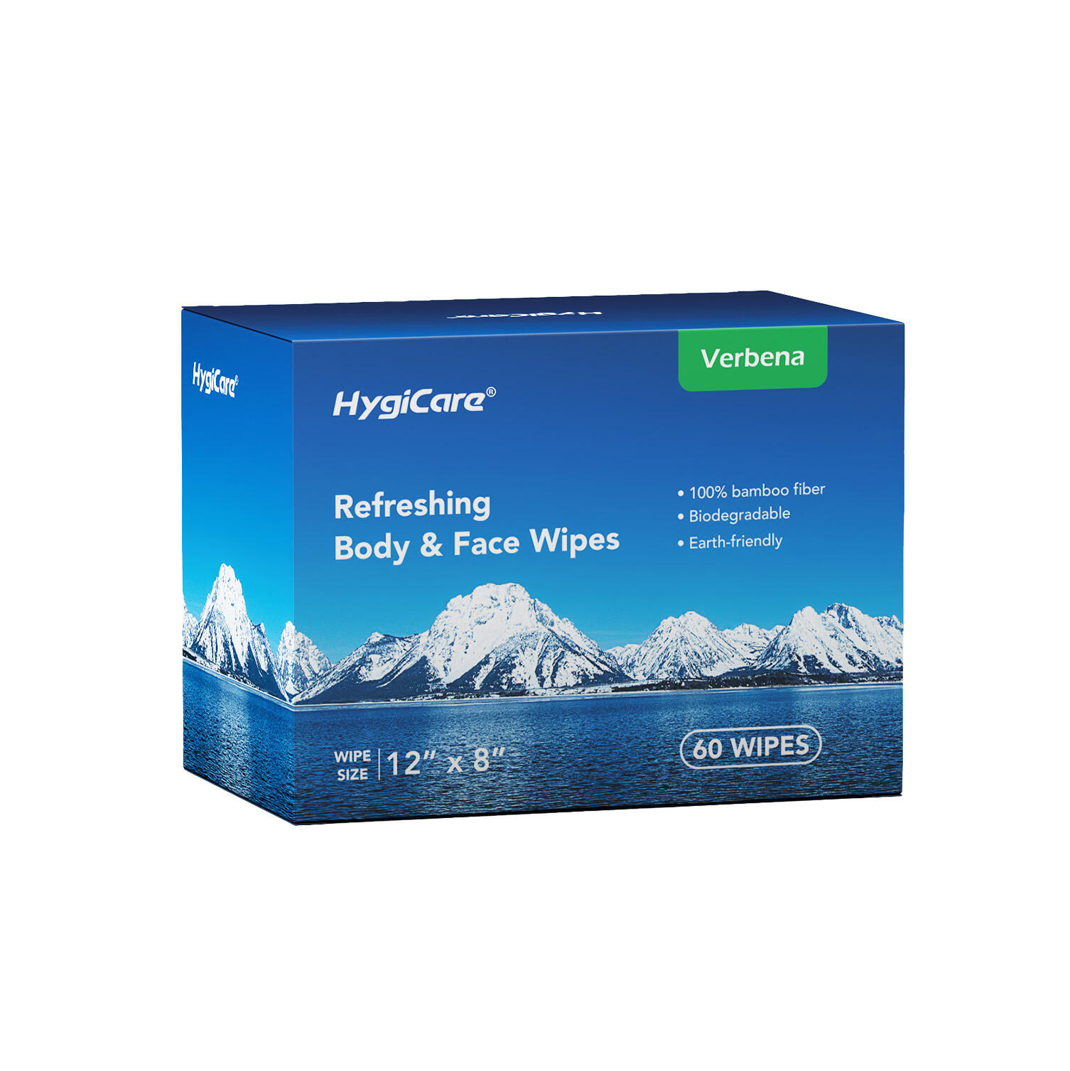 HygiCare Refreshing Body & Face Wipes 60ct Bamboo Fiber Verbena Extra Thick Biodegradable Perfect for Gym, Fitness, Camping and Hiking