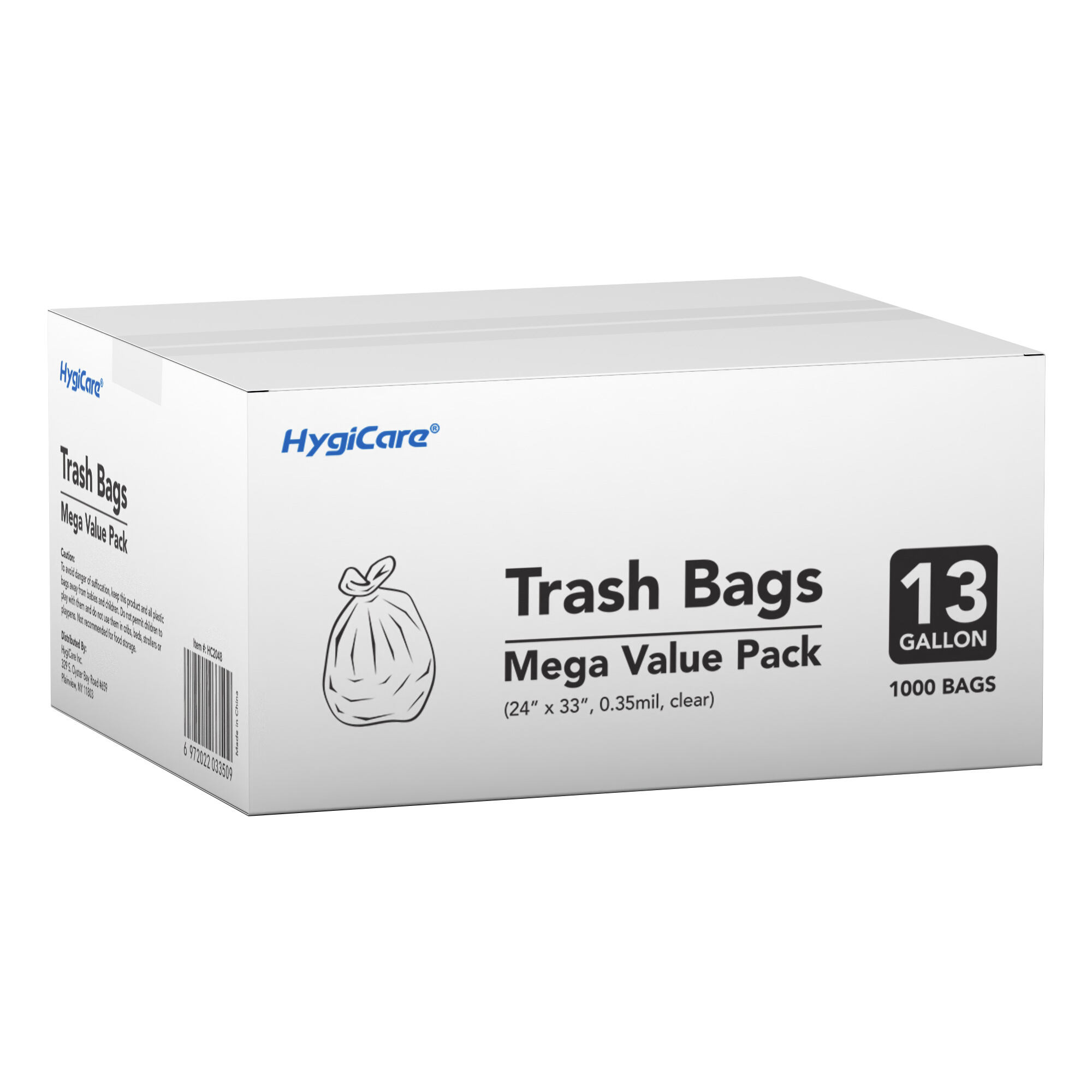 HygiCare 13 Gallon Trash Bags, 1000 Count Mega Value Pack, Clear Tall Kitchen Garbage Bags, 24