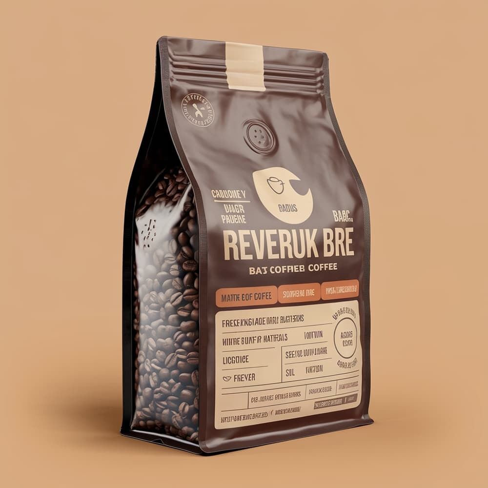 Specialtrykte 500g/1kg fladbundede kraftpapir kaffe-/teposer med ventil, lynlås og gennemsigtigt vindue.